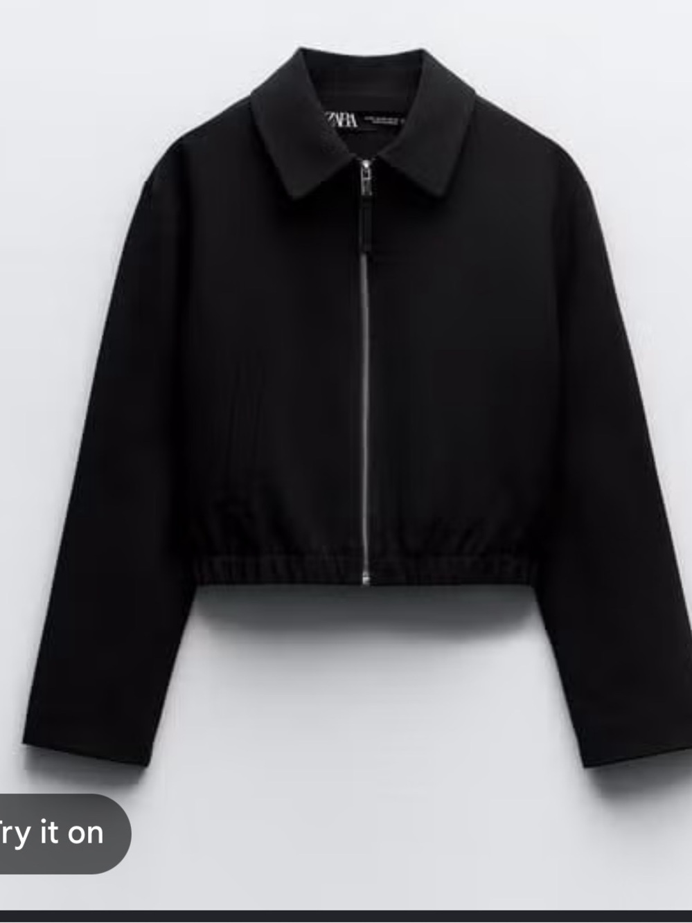 Zara Black Cropped Bomber with Zip Front